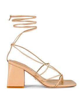 RAYE Reeves Strappy Wrap Block-Heel Sandals in Beige